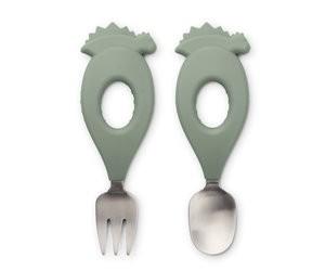 Liewood / Stanley Baby Cutlery / Silicone / Dino Faune Green